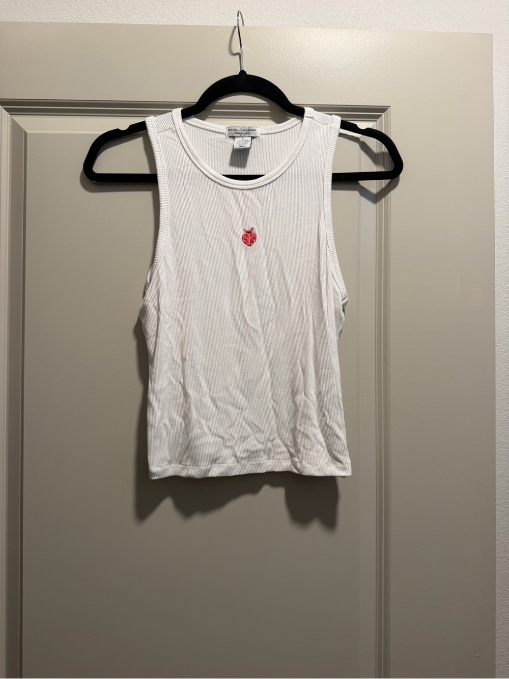 White Ribbed Tank Top with Light Pink Ladybug Embroidered